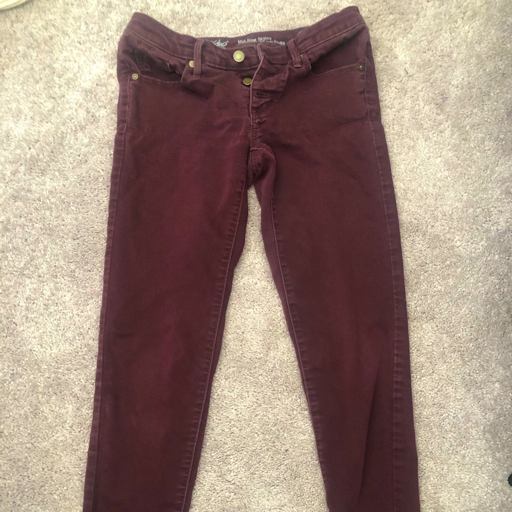 Burgundy Mid Rise Skinny Jeans Mossimo 0/25 R